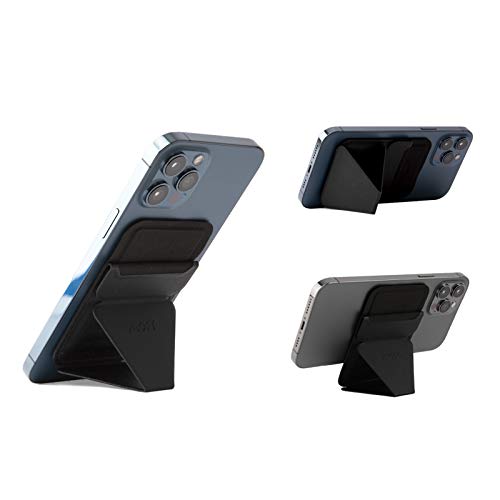 MOFT マグネットスマホスタンド iPhone 12シリーズに対応 スマホホルダー MagSafe対応 磁力超強 カードケース機能 フロートタイプ角度調節 薄型軽量 折り畳み式 複合材質 内蔵磁石十六個 (ブラック)