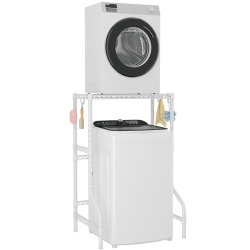 ULIFHOME U16 Over Washer Dryer Stacking Rack for Narrow Small Laundry Room and Bathroom, Metal and Heavy-Duty Washer and Dryer Storage Shelves for Saving Space, 29.5' W x 23.6' D x 53.1' H, White