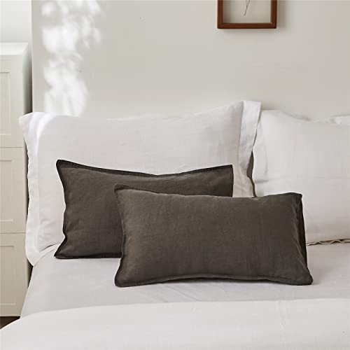 Simple&Opulence 100% Linen Lumbar Pillow Cover 12 x 20 Inches Set of 2 Rectangular Decorative Throw Cushion Cover for Couch Sofa Bed Bedroom Living Room Office Soft Breathable Farmhouse - Dark Grey
