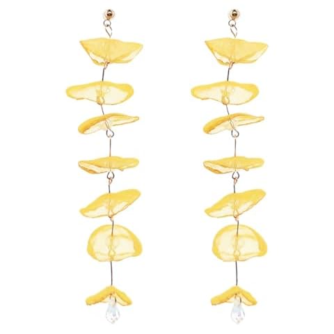 Boho Bohemian Long Big Large Chiffon Multi-layer Petal Chandelier Dangle Drop Earrings for Women (Yellow) Cover