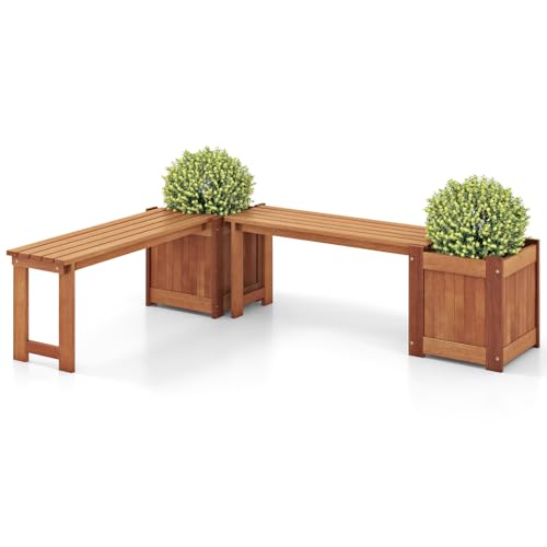 Giantex Set of 2 Outdoor Bench with Raised Garden Beds,