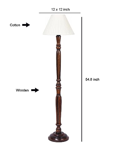 Image of Devansh Straight Pleated Off-White Cotton Wooden Floor Lamp -31