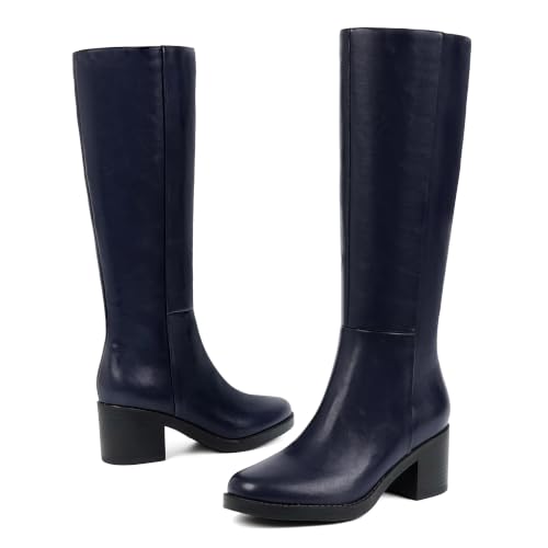 Image of Easyfox Womens Knee High Boots Chunky Low Heel Round Toe Tall Long Boots