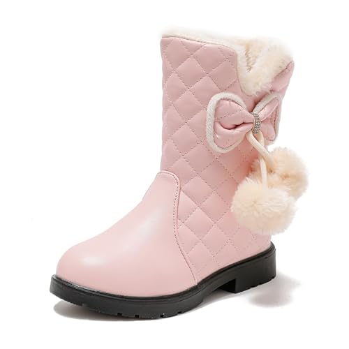Girls Winter Warm Shoes Mid Calf Snow Boots Faux Fur Lined Warm Booties Non Slip Walking Shoes Little Kids/Big Kids