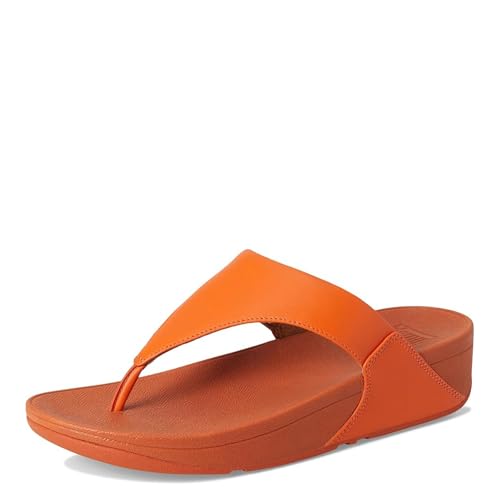 Image of Fitflop Lulu Leather Toepost Womens Platform Sandals in White, Satsuma, 6.5 UK