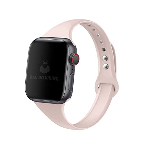 Pulseira Silicone Sport Fina Esportiva Slim, compatível com Apple Watch (42mm/44mm/45mm, Rosa Areia)