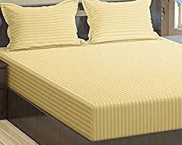 Image of Trance Home Linen 200 TC Pure 100% Cotton Bedsheet Set of 4pcs-(1 King Size Fitted Sheet + 1 King Size Flat Sheet and 2 Pillow Covers,Beige)