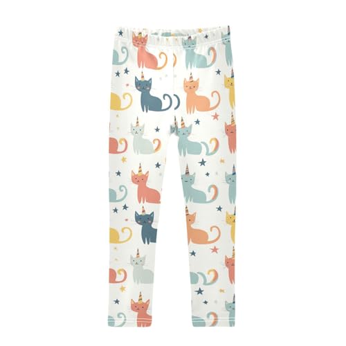 Cute Cats Girls' Leggings Toddler Doodles Unicorn Horns Stars Kids Yoga Pants Dance Active Tights 4T