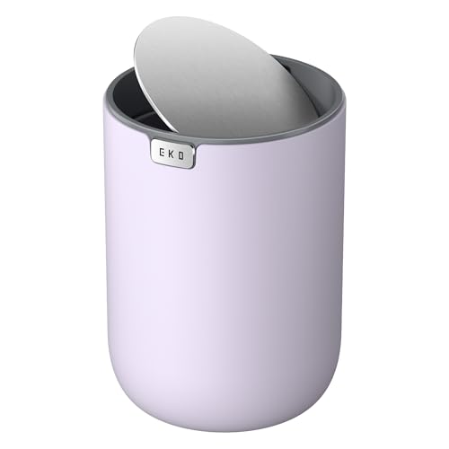 Image of EKO Fandy 0.58 Gal /2.2L Mini Trash Can with Lid, Swing-Top Desktop Trash Can for Bathroom, Countertop, Vanity, Desk or Office, Small Garbage Bin (Lavender)