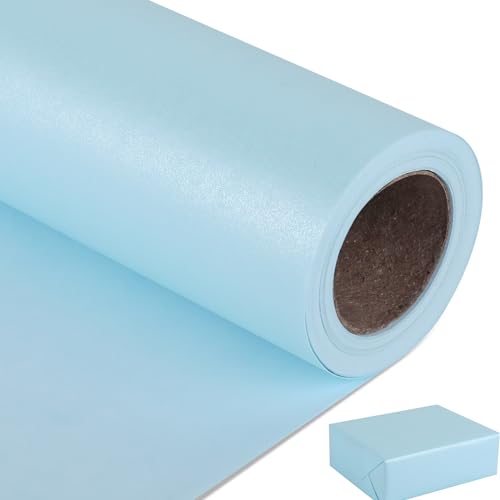 NESCCI Sky Blue Matte Wrapping Paper Solid Color Pearly-Lustre Paper Gift Wrapping Paper Perfect for Wedding Valentines Day Birthday Christmas Baby Shower DIY Bouquet (17 Inches X 32.8 Feet)