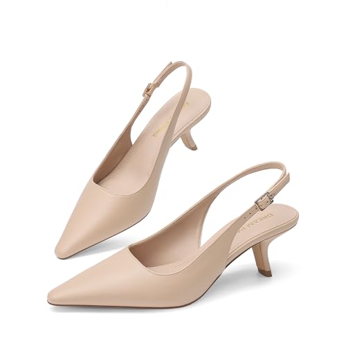 DREAM PAIRS Women's Slingback Kitten Heels Pumps Shoes 5.5 Nude