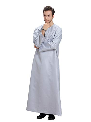 HANYIMIDOO Men's Long Sleeves Round Neck Arab Muslim Thobe Thawb2