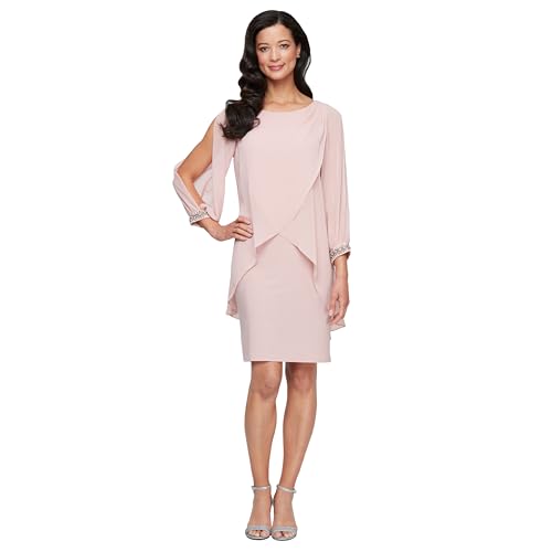 S.L. Fashions Women's Long Sleeve Chiffon Short Cocktail Dress, Wedding Guest, Mother of The Bride (Petite and Regular Sizes)