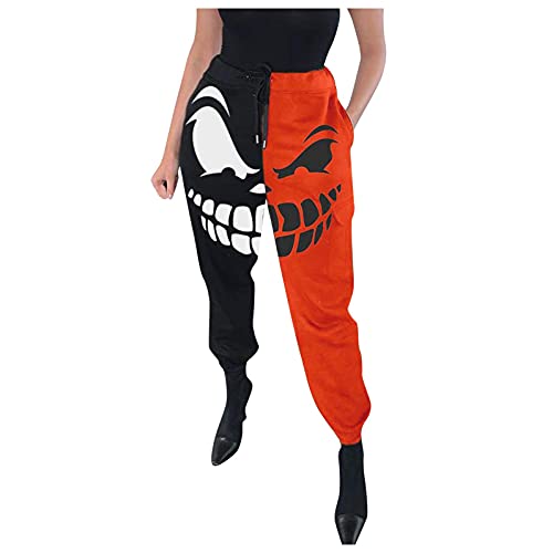 Misaky Women Skull Halloween Cotton Sweatpants Running Leggings Elastic Fitness High Cloose Waist Pants