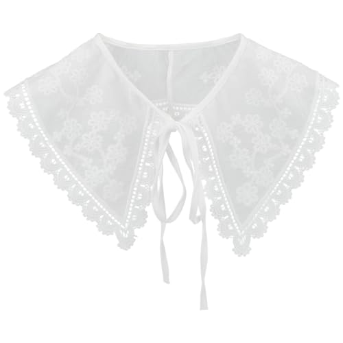 CABODYALS Col en Dentelle Blanche Amovible en Coton Imitation Florale Brodée Style Vintage Ajouré avec Bordure en Dentelle Appliquée pour Femme Robe Costume de Fête Accessoire de Vêtements