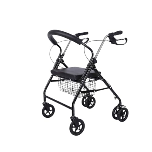 車輪付き歩行器 手押し移動補助車 高齢者用ショッピングカート 室内室外兼用 座れる 折りたたみ式デザイン 大容量収納 両親へのプレゼントに最適 (ブラック,ショッピングバスケット)