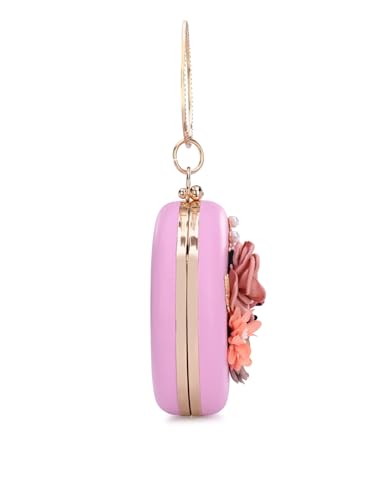 Image of TOOBA Handicraft Women's Round Shape Clutch Bag Purse | Floral Bag, Bridal Purse & Party Handbag Design with Ring Handle - Wedding & Special Occasion Clutch