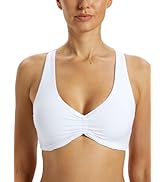 Omwilddo Ruched V Neck Yoga Sports Bra for Women Racerback Light Support Wide Straps Soft Bralett...