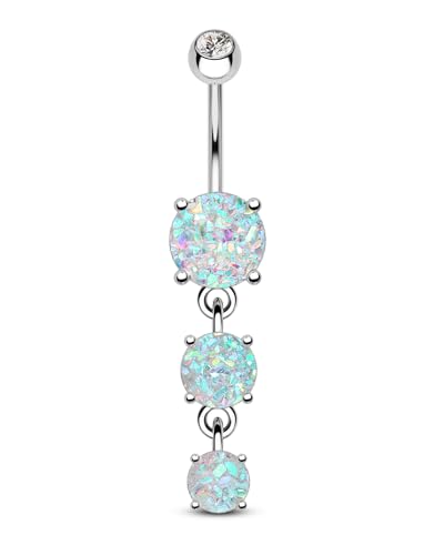 COCHARM Cute Dangly Opal Belly Button Rings 14g 316L Stainless Steel Dangle Navel Rings for Women Belly Button Piercing Dangling Navel Bar