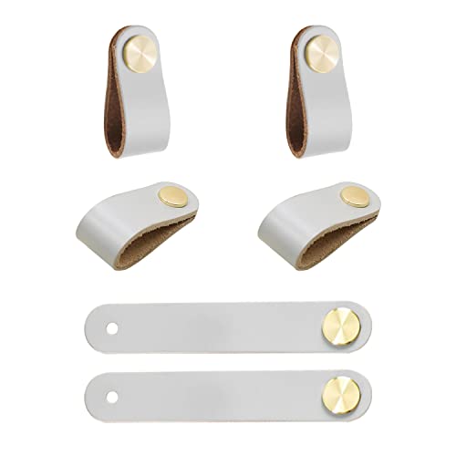 Kacrilidi 6 Piezas Tiradores de Cuero, Muebles de Cuero Manija Con Tornillos, Tiradores Armario Piel para Cajones, para Accesorio de Mobilario, Armario, Cajón, Puerta, Grigio