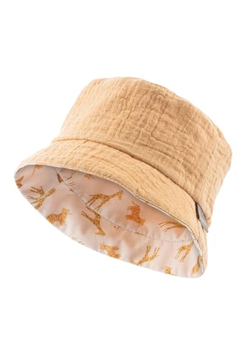 Sterntaler Wende Fischerhut Giraffen - Sommer Mütze mit Print aus Baumwolle - Wendeseite aus Musselin - UV-Schutz 50+ Sonnenkappe - Baby Kinder Kopfbedeckung- Natur, Größe 47