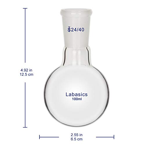 Labasics Glass 100ml Single Neck One Neck Round Bottom Flask RBF, with 24/40 Standard Taper Outer Joint, 100ml
