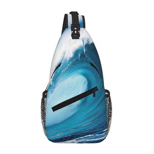 Bolsa de pecho Big Ocean Wave con estampado de ondas bandolera cruzada para senderismo