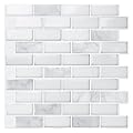 LONGKING Peel and Stick Subway Tile Backsplash for Kitchen, Vertical Strip Design, White Marble Tile, Waterproof Wall Sticker for Kitchen & Bathroom