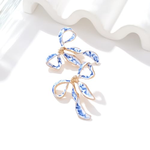 Bow Earrings For Women, Cute Blue And White Porcelain Enamel Ribbon Colorful Earring Simple Stylish Gift Jewelry4