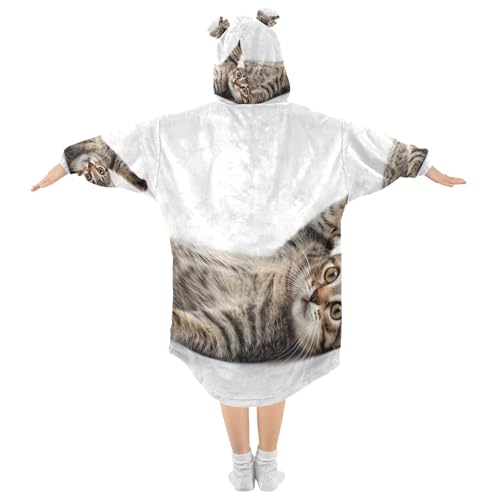 Funny Tabby Cat Wearable Blanket for Kids Teens Girls Warm Cozy Sweater 3D Animal Boys Oversized Sweatshirts Hoodie2