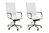 Ergomax Set of 2 Ergonomic Height Adjustable, High Back Leather Home and Office Chairs w/Armrests, 46.9 Inch Max, White