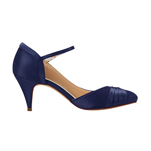 ERIJUNOR Kitten Heels for Women Comfortable Low Heel Closed Toe Satin Evening Dress Wedding Shoes with Ankle Strap - Image 4