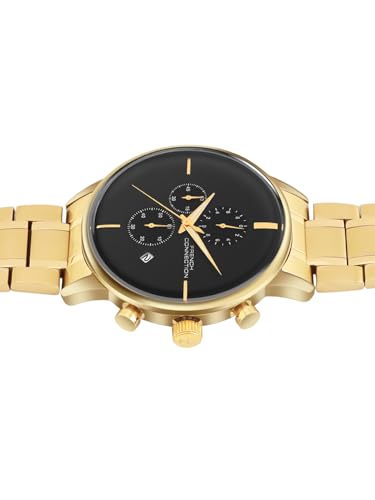 Image of French Connection Black Embossed Round Dial with Gold Stainless Steel Strap Chronograph Watch for Mens - FCO5GM