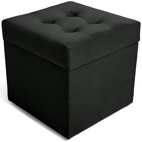 MG Design Polsterhocker, 45x45 cm, Farbe Anthrazit – weicher Sitz, aufklappbar mit Stauraum (50l) hält Einer Belastung von bis zu 100 kg Stand, Velours – Hocker für Wohnzimmer, Schlafzimmer, Diele MG Design Polsterhocker, 45x45 cm, Farbe Anthrazit – weicher Sitz, aufklappbar mit Stauraum (50l) hält Einer Belastung von bis zu 100 kg Stand, Velours – Hocker für Wohnzimmer, Schlafzimmer, Diele