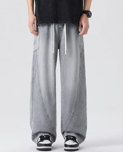 Men's Elastic Waist Baggy Jeans Y2K Wide Leg Loose Fit Denim Pants Hip Hop Skater Jeans with Multiple Pockets2