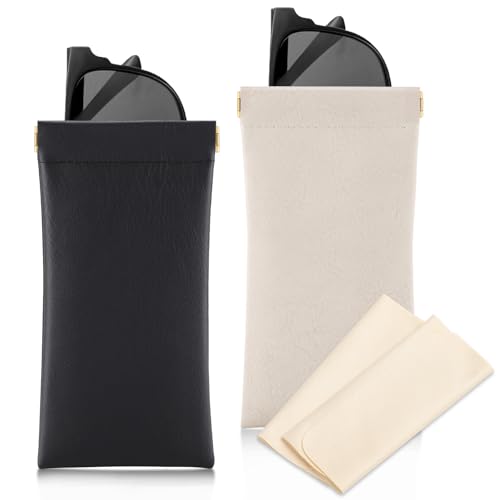 Sightor Sunglass Case, 2 Pcs Soft Eyeglass Cases for Women Portable Squeeze Top Leather Glasses Pouch