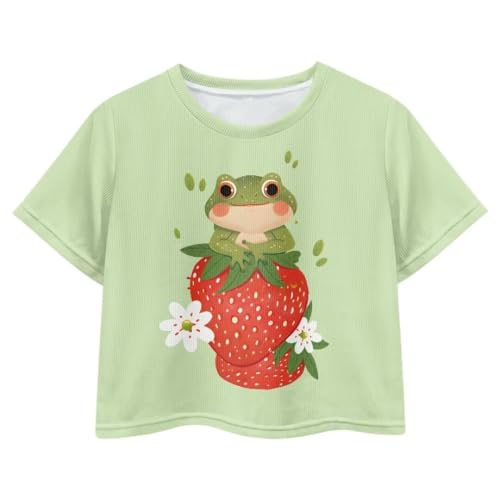 Image of Girl Crop Top Shirts for Summer Cute T Shirts Short Sleeve Tees for Kids 5-16