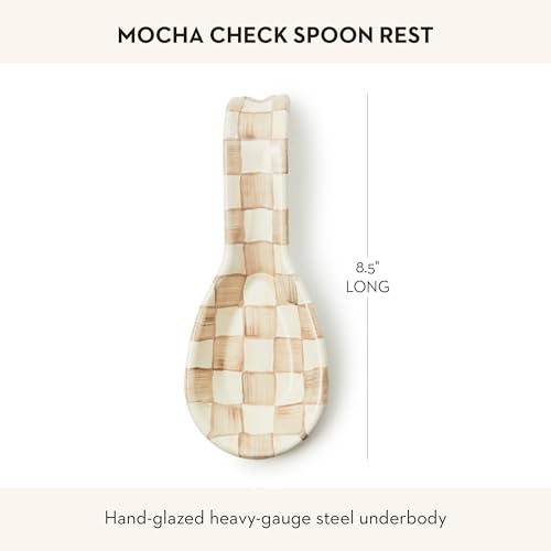 Image of MACKENZIE-CHILDS Enamel Spoon Rest, Brown-and-White Mocha Check