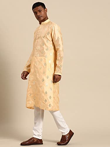 Image of Rajubhai Hargovindas Men's Jacquard Work Kurta Set