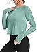 Bestisun Split Back Workout Long Sleeve Shirts Exercise Sports Clothes Activewear Running Tops for Women Gray Green S