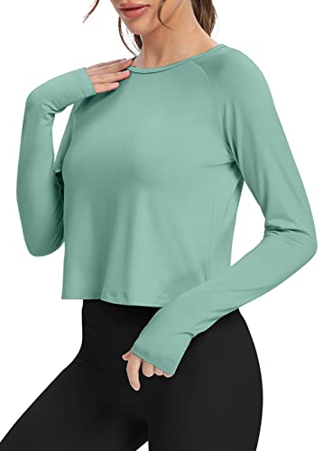 Bestisun Long Sleeve Athletic Workout Shirts Sports Yoga Gym Crop Tops for Women2
