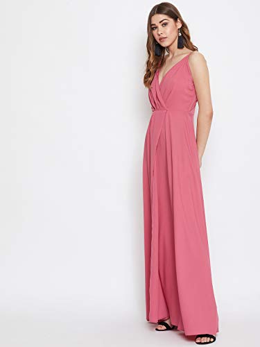 Image of Berrylush Red Solid V Neck Maxi Dress