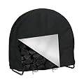 Generic Firewood Rack Cover, Waterproof Heavy Duty Oxford Fabric, Windproof Dry Wood Pile Holder Storage Tarp with Zipper Backing, Black, 48 Iinchs