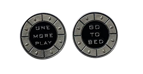 Versilberte schwarze Spielermünze. Entscheidungsmünze One more play or Go to bed? Entscheidungsstart. Geschenkidee für leidenschaftliche PC, Computer, Video games, Videospiele, Nerd-Gamer