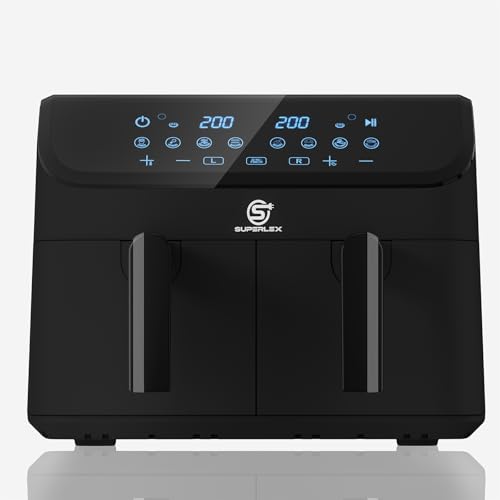 SUPERLEX 9L Dual Air Fryer Digital Touch Large Capacity with 8 Cooking Functions Use No Oil Energy Efficient Adjustable Thermostat Non Stick Coating Healthy Cooking Roast Bake Dehydrate Crisp