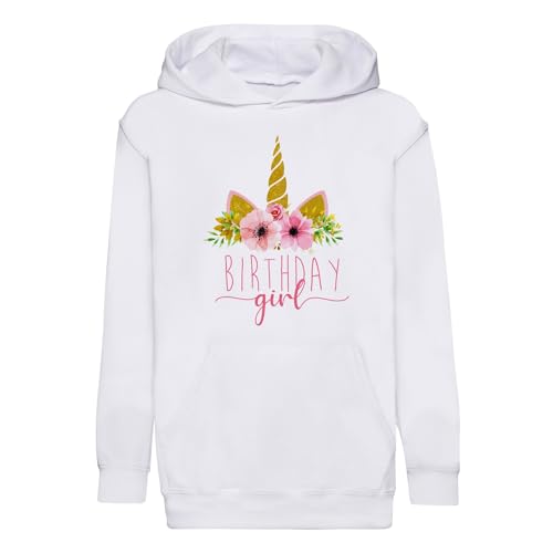 Sweat à capuche enfant premium avec calligraphie fleurs et motif licorne féerique