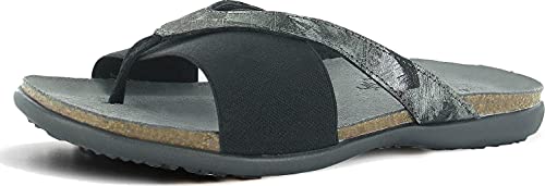 Naot Women's Penelope Slide Sandal Metallic Onyx/Black Elastic/Black Velvet 7 M US