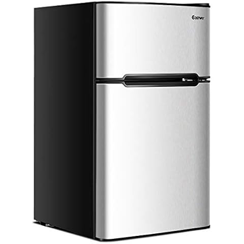 COSTWAY Compact Refrigerator, 3.2 cu ft. Unit 2-Door Mini Freezer Cooler Fridge with Reversible Door, Removable Glass Shelves, Mechanical Control, Recessed Handle for Dorm, Office, Apartment (Grey) Cover