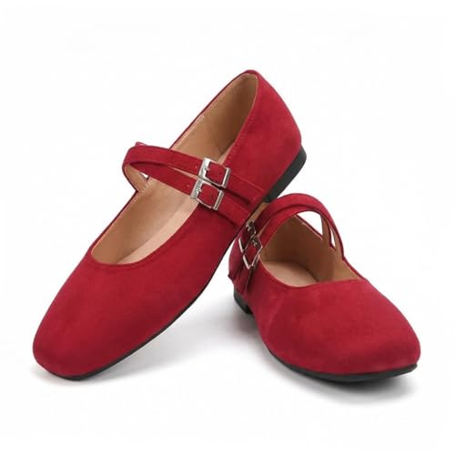 Générique Chaussures Mary Janes Femme Orthopédiques, Ballerines Femme Confortable Suède, Ballerines à Bout Rond et Coupe Large, Confortables et Plates...