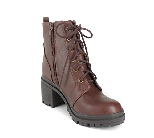 Soda INDIANA - Lug Sole Combat Lace up w/Side Zipper Fashion Ankle Bootie Shoes2